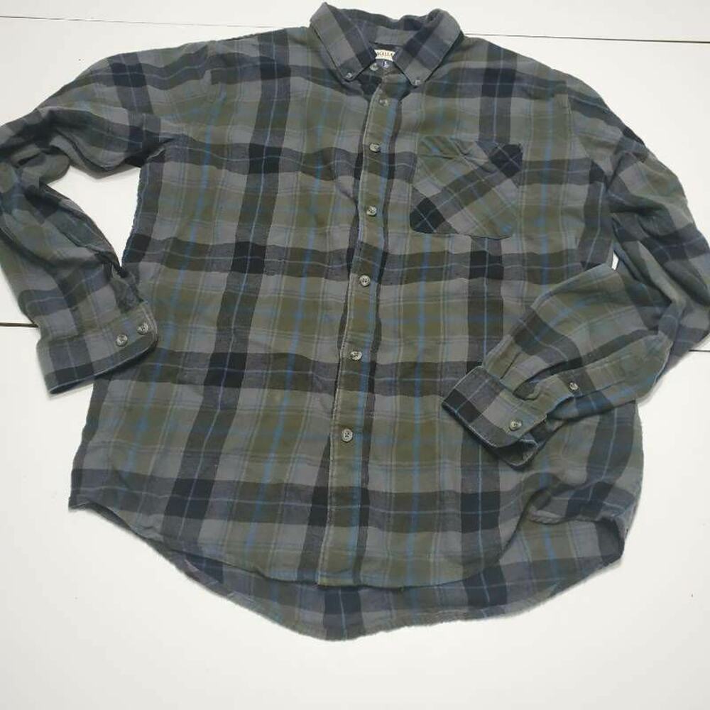 Magellan Mens Oxford Shirt Green Blue Windowpane Long Sleeve Classic Fit L